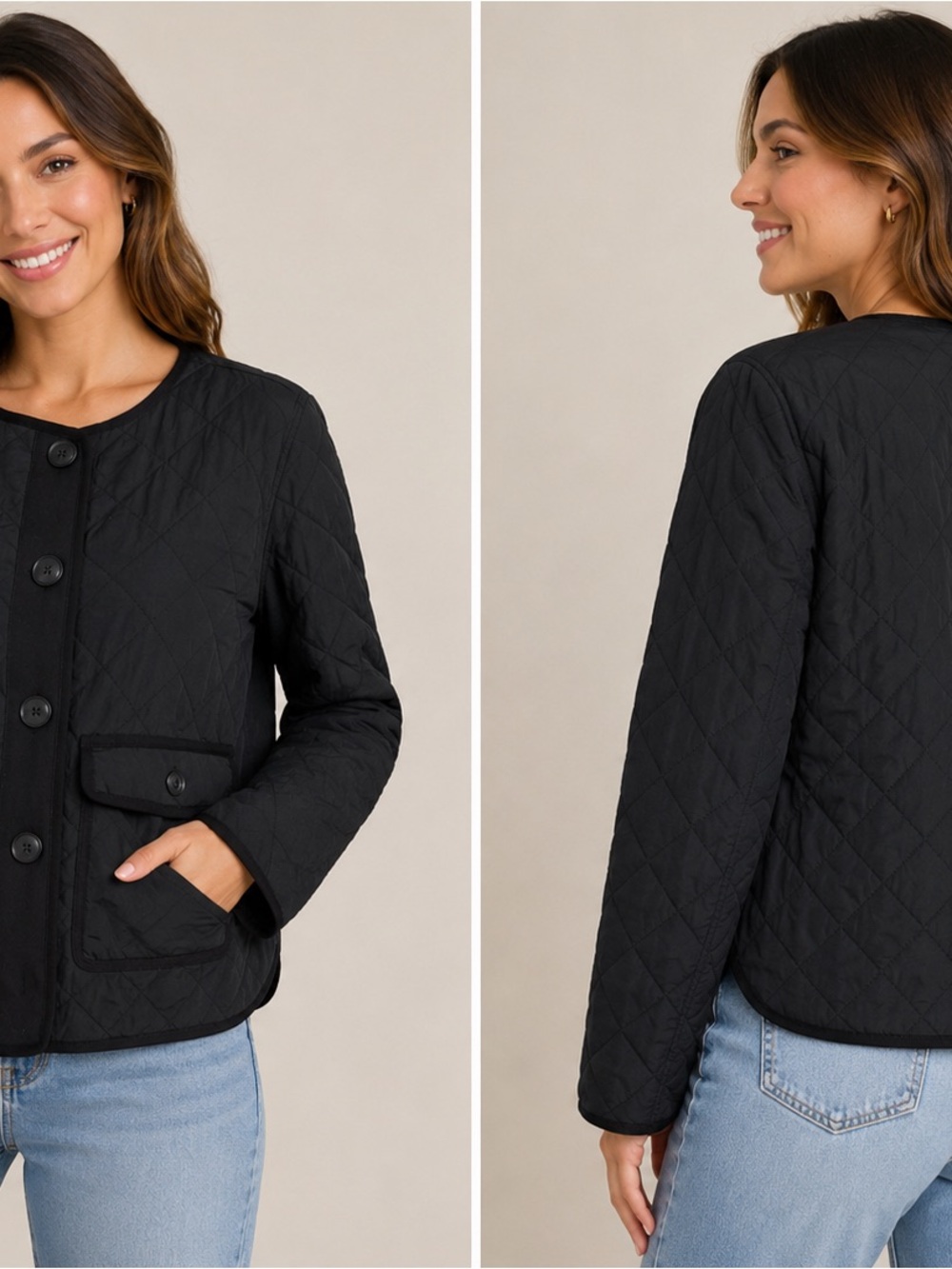 LOFT Black Quilted Button-Front Jacket